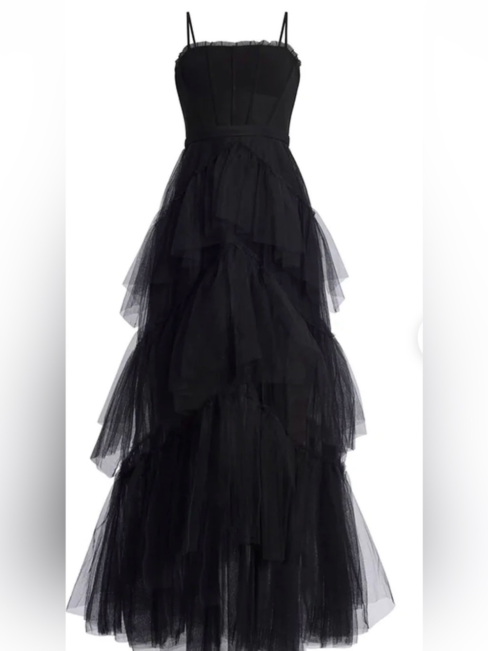 BCBGMAXAZRIA Oly Black Tiered Tulle Corset Maxi Gown Dress Sz 14